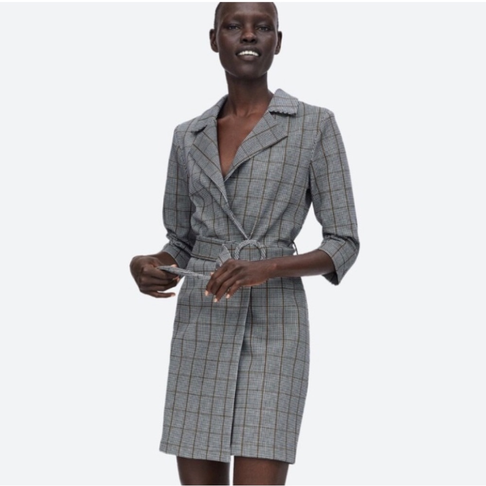 Zara Plaid Belted Blazer Dress - New with Tag